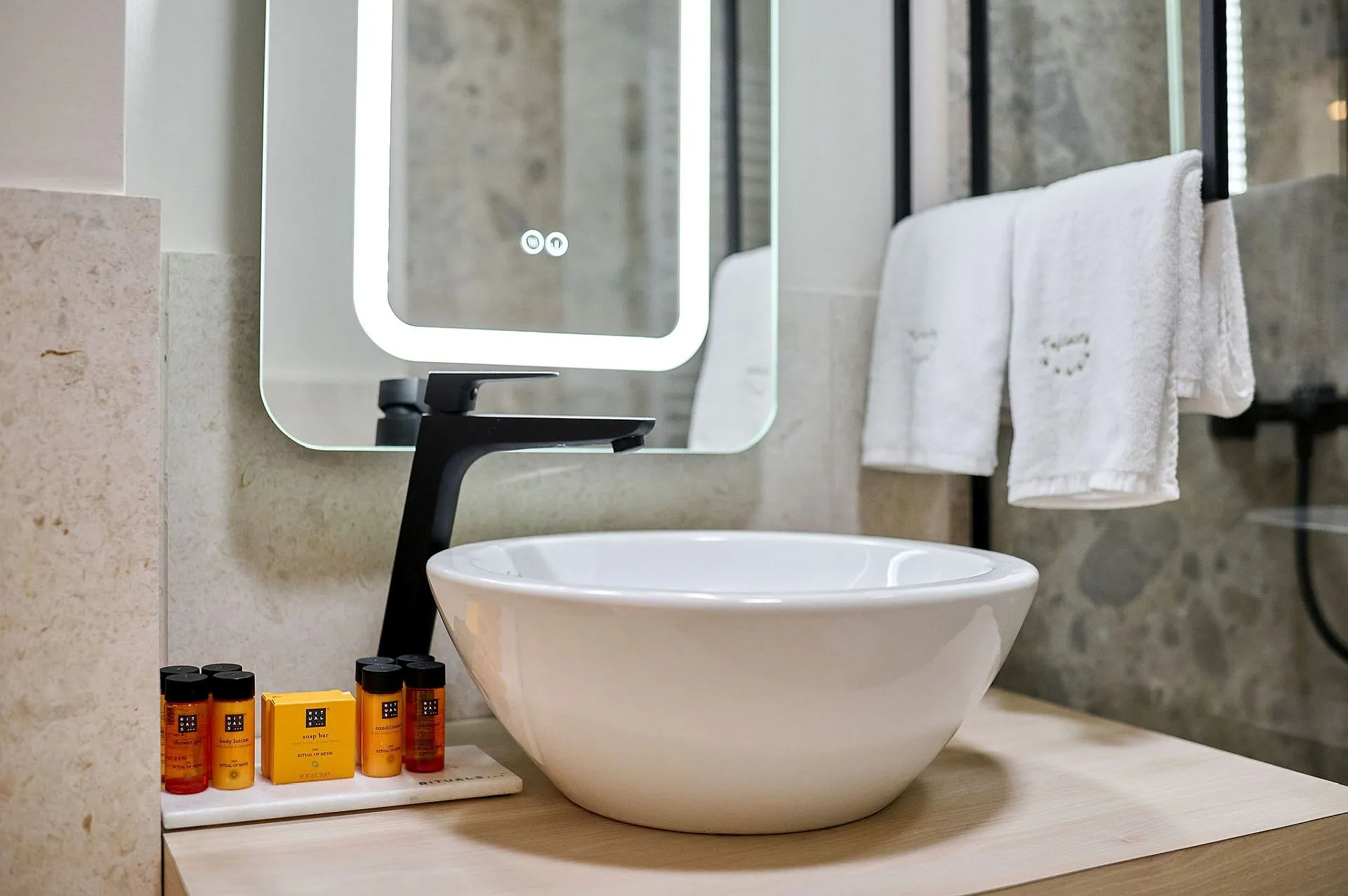 Bathroom with premium toiletries in the Panoramic Apartment